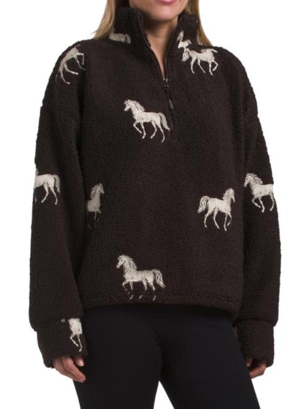 KYODAN Horse Embroidered Long Sleeve Mock Collar Pull Over Jacket